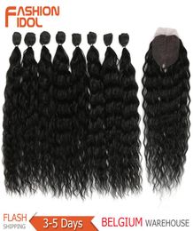 FASHION IDOL Water Wave Haarbundels Met Sluiting Synthetisch haar Ombre Blond Zilvergrijs Haar 9 StuksPack 20 inch Vezel Q11285630657