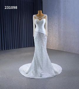 Vestidos de novia de sirena lentejuelas de ilusión de moda con velo SM231098