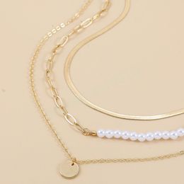 Mode -imitatie parel metalen munt kettingen gouden kleur slangenketen choker voor vrouwen meerlagige nek sieraden accessoires