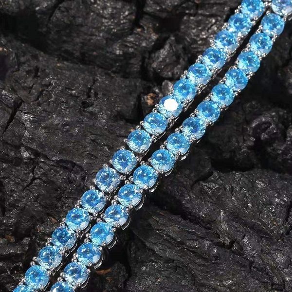 Mode-pouces 4mm glacé chaînes collier pour hommes femmes designer de luxe bleu bling diamant collier or argent tennis chaîne bijoux cadeau