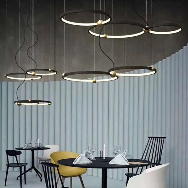 Mode éclairage intérieur moderne pendentif LED lampe anneaux Suspension Luminaire noir nouveau Luminaire maison Art déco suspendus lumières