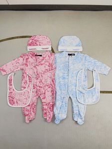 Mode infantile enfants barboteuse designer nouveau-né bébé filles étoile lune imprimé combinaisons à manches longues avec bavoirs chapeau 3pcs bébés 1ère vêtements d'escalade A9909