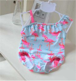 Mode Zuigeling Peuter Baby Meisjes Swan Badmode Ruches Princess Badpak Biquini Bebe Print Beach Wear 210529
