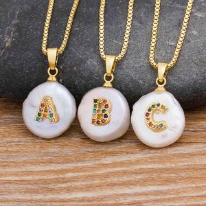 Mode initiële alfabet A-Z letters natuurlijke zoetwaterparel hanger ketting koper zirconia choker sieraden cadeau voor vrouwen