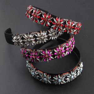 Bandeau à fleurs en strass coloré incrusté de mode, accessoires de cheveux élégants pour dames