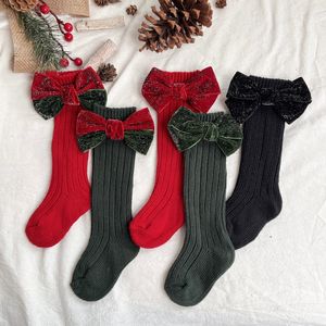 Fashion Ins Spaanse babysokken Sparkly Bow Kids Christmas Long Tube Wool Sock Girls Teuter knie Sockes Full Moon Breation Kouunes S2153
