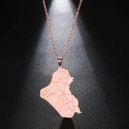 Mode Irak Cartes Pendentif Collier Femmes Hommes Irak Carte Cadre avec Charme Islamique Arabe 14K Or Rose No Fade Irlandais Bijoux Cadeaux