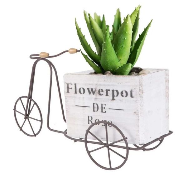 Plotte de fleurs de roue de fer mode Planteur en bois antique Plavier à fleurs mobiles Jardinage Bike Flower Pot pour décoration de jardin à la maison à la maison