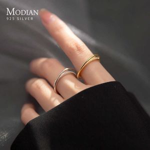 Anillo ajustable de diseño Irregular a la moda, 100% Plata de Ley 925, anillos de dedo con circonita cúbica transparente para mujer, joyería de fiesta 210707