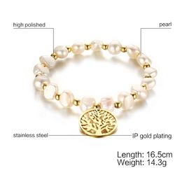 Mode- Bracelet de perles d'eau douce irrégulières souhaitant motif d'arbre Bracelets en acier inoxydable Bracelets pour femmes bijoux de fête S915