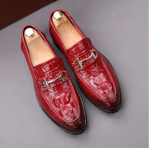 Moda vestido italiano Retro cuero genuino zapatos de grano de cocodrilo fiesta boda Slip on hombres mocasines planos S219