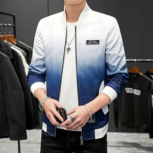 Mode jas jas mannen blauw gradiënt print patches bomberjack mannelijke Koreaanse stijl kleding bovenkleding heren windjack jassen CX200801