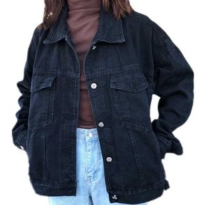 Mode Veste Femmes Noir Denim Jeans Manteau Casual Streetwear Femme Vintage Drop 211014