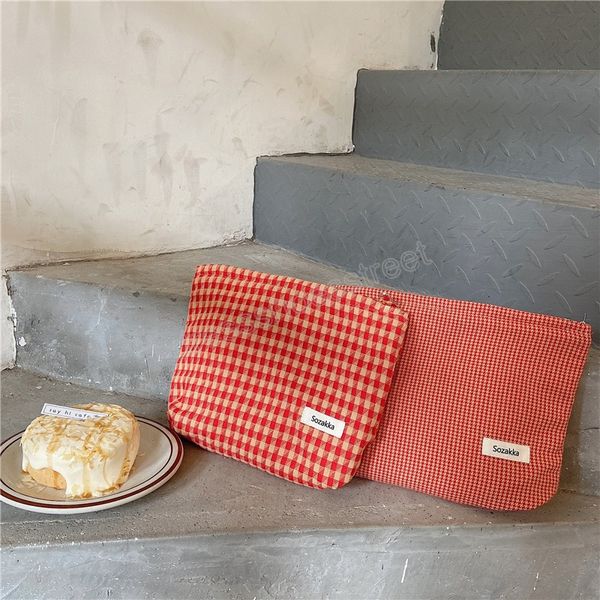 Bolsa de cosméticos de viaje con estampado de cuadros Jacquard a la moda, bolsas de almacenamiento de maquillaje para pintalabios de gran capacidad para mujer, bolso de mano para teléfono móvil