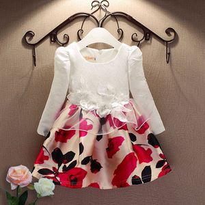 Mode jacquard lente en herfst lange mouwen kant print jurk prinses feestje babymeisje jurken meisje kleding 3-7 jaar q0716