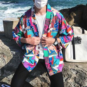 Chaqueta Kimono japonesa a la moda para hombre, cárdigan estampado, chaquetas informales de verano para hombre, ropa informal estilo Hip Hop, abrigos de bloque de Color para hombre, prendas de vestir exteriores