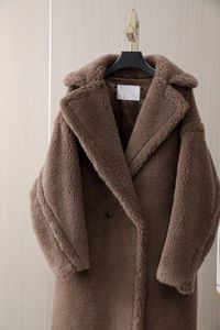 Coupe oversize Col à revers MMAX Teddy Bear Icon Manteau en laine de chameau et fourrure d'alpaga Manteaux longs à double boutonnage