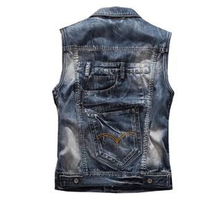 Fashion Jean Waistcoat Motorcycle Denim Vest Vintage Casual Coat Men039S Slim grote zak mouwloze jaskleding Drop M6XL6185711