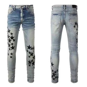 Mode jeans ontwerper Heren jeans paarse jeans High Street Hole Star Patch Heren dames amirs ster borduurwerk paneelbroek stretch slim-fit broek broek kwaliteit