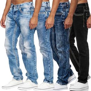 Mode Jeans Hommes Taille Haute Maigre Hommes Denim Boyfriend Pantalon Printemps Automne Droite Biker Noir Bleu Pantalon Jean 211108