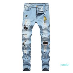Fashion Jeans Summer Straight Hole Pocket Heren Broeken Concerned Men Broek Streetwear