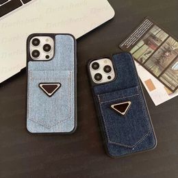 Fashion Jeans Triangle Designer Phone Case para iPhone 14 13 12 Pro Max Cloth Back Shell Card Pocket Cover Protección completa iPhone14pro