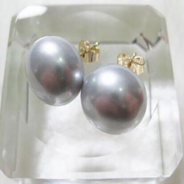 Joyas de moda una pareja AAA 11-12 mm Pendientes de perlas gris tahitiana