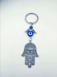 Bijoux tendance bleu mauvais œil porte-bonheur Fatima Hamsa main turque mauvais œil charme protection cintre cristaux voiture Feng Shui porte-clés-1286t