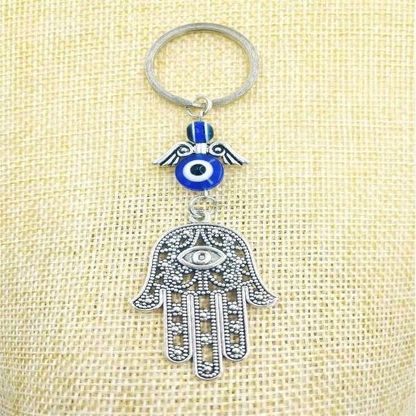 Joyería de moda azul mal de ojo suerte Fátima Hamsa mano turco mal de ojo encanto protección suspensión cristales coche Feng Shui llavero-11915