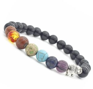 Zwart Wit Turquoise Steen Strands Armband 8mm Glaskralen Elastische touw Elephant Yoga Armbanden voor Vrouwen