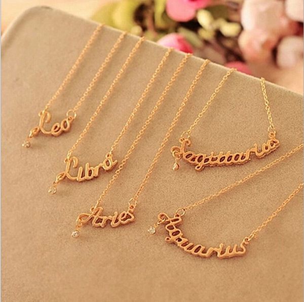 Bijoux fantaisie 12 signes du zodiaque lettre pendentifs collier femmes dames Chokers chandail chaîne mélange Verseau à Capricorne