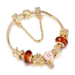 Bijoux fantaisie plaqué or 18 carats pour femmes, bracelet à breloques tendance, grandes perles de cristal, en cuivre, bracelets pour femme