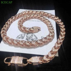 Mode -sieraden 18K Rose Gold Geplaatste S925 Silver 8mm Iced Out Moissanite Hip Hop Cuban Link Chain for Men