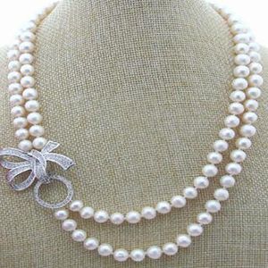 Joyería de moda 2 filas 8-9mm collar de perlas blancas 20 pulgadas AAAA