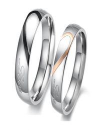 Bijoux de mode 316l en acier inoxydable argent mi-coeur simple cercle vrai amour couple couple anneaux de mariage anneaux de fiançailles Valentin7982845