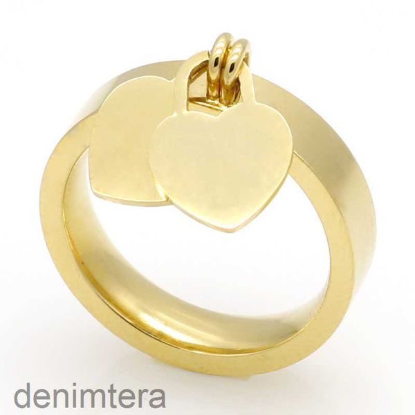 Bijoux fantaisie 316l bague en titane plaqué or anneaux en forme de coeur t lettre lettres Double coeur femme pour femme C999