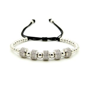 Mode-sieraden 4mm en 6 mm prachtige koperen kralen weven geometrische vorm CZ-accessoires vlechten macrame zilveren armband