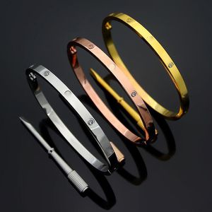 Mode-sieraden 4 mm dunne zilveren armbanden armbanden voor vrouwen mannen titanium staal gouden schroevendraaier armbanden liefhebbers armband geen doos 1191U
