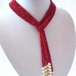 Mode sieraden 5 mm rood koraal witte parel kralen originele ketting 50ich