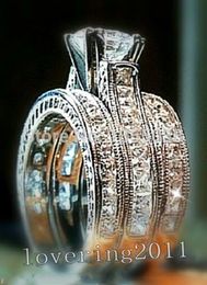 Ensemble de bagues de fiançailles 3 en 1 pour femmes, bijoux à la mode, taille princesse 6mm, pierre de Zircon 5A, or blanc 14kt, rempli, taille 5-11
