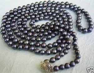 Bijoux fantaisie Collier de perles de culture Akoya noires 7-8mm 48''