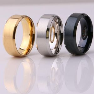 Mode-sieraden 8mm roestvrij stalen ringband titanium zilver zwart gouden mannen maat 6 tot 13 bruiloft verlovingsringen