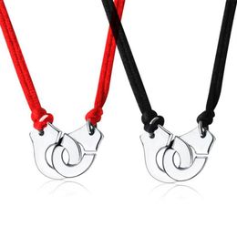 Moda jóias 925 prata algema les menottes pingente colar com corda ajustável para homens mulheres frança bijoux collier gift283j