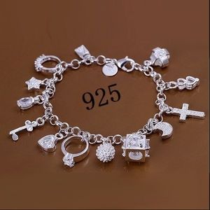 Bijoux fantaisie 925 en argent Sterling lune amour croix breloque chaîne Bracelets breloques pour hommes ou femmes beau cadeau