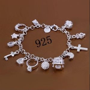 Joyería de moda, pulseras de cadena con dije de Cruz de amor y Luna de Plata de Ley 925, Buen regalo 218H