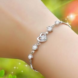 Mode- Sieraden 925 Sterling Verzilverd Armbanden Paars Crystal Heart Armbanden Mooi voor Dames Hot Fashion
