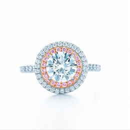 Bijoux fantaisie 925 bague en argent Sterling coupe ronde 2ct sona diamant rose 2 cadre pavé cz anneaux de mariage pour les femmes