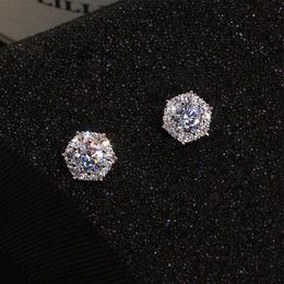 Mode sieraden 925 Sterling Silver Round Cut White Topaz CZ Diamond Gemstones Party Women Wedding Bridal Stud Earring Gift