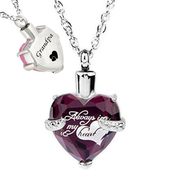 Bijoux de mode bijoux de crémation toujours dans mon coeur de février de naissance cristal pendentif cristal pendentif urn collier cendres titulaire titulaire