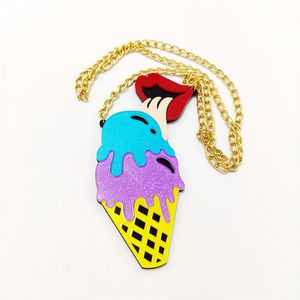 Joyería de moda, collar con colgante grande de helado acrílico para mujer, suéter, cadena 217k